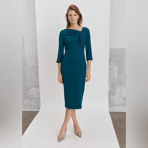 THE FOLD Islington Dress Dark Teal Sculpt
Stretch Crepe Elegant Dress SZ 12 - Picture 1 of 9